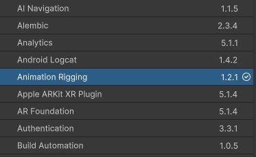 Animation Riggingパッケージのインストール