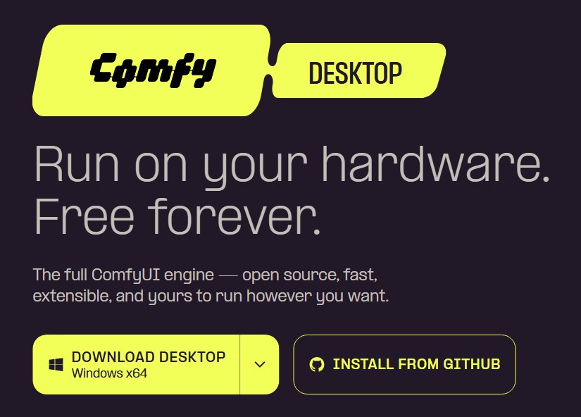 Comfy Desktop ダウンロードページの画面