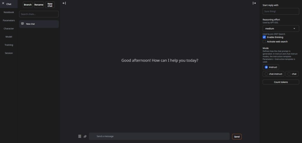 Text generation web UIの画面