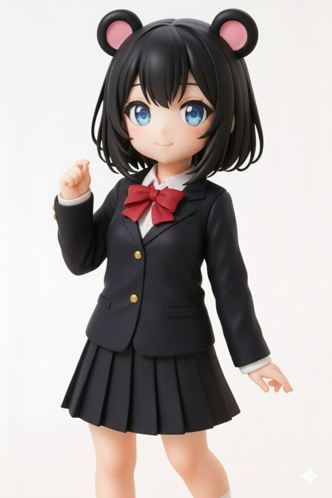くろくまちゃんのパーカーを制服に変更した生成画像