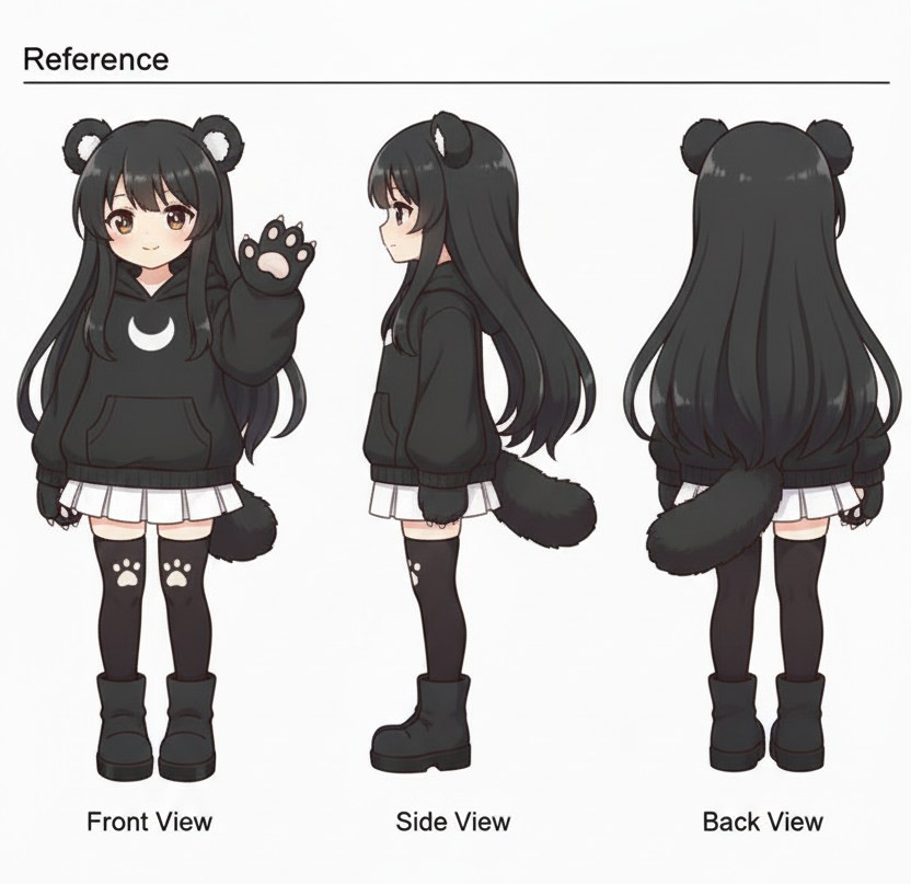 Geminiでキャラクターの三面図を生成した場合の例