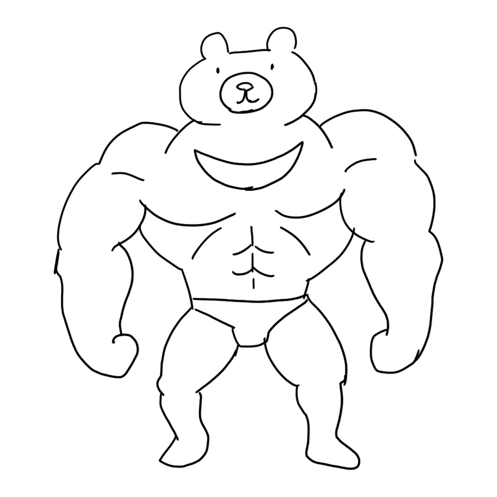 マッチョなツキノワグマのキャラクターのラフ