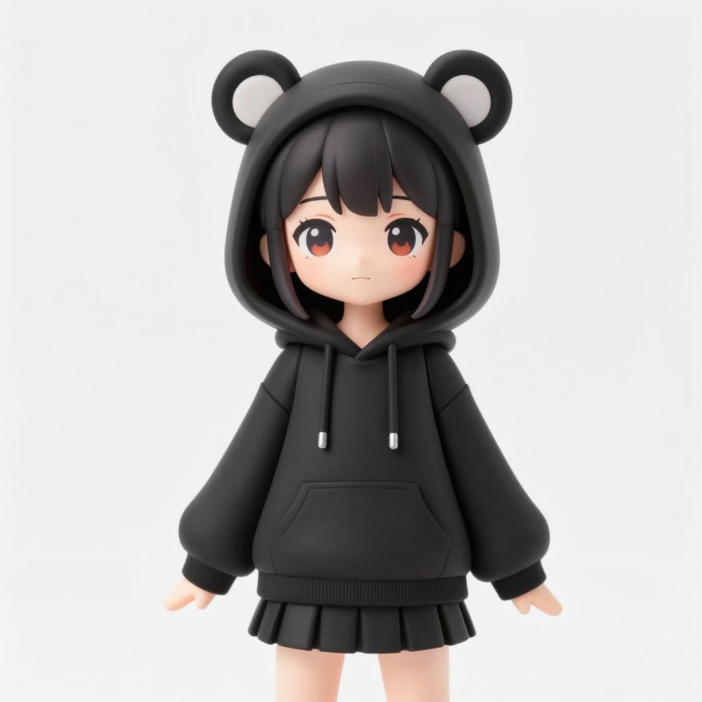 Z-Image-Turboで生成した、黒パーカーを着た女の子の美少女フィギュア風画像