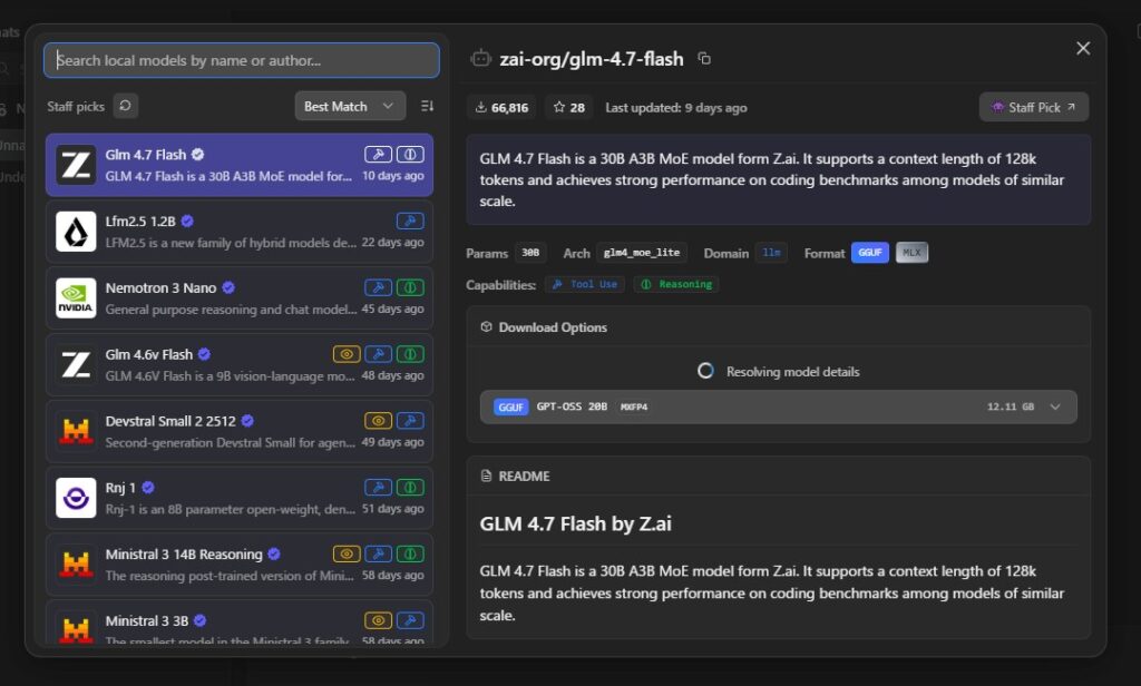 LM Studioのモデル検索画面