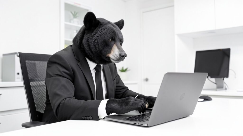 FLUX.2 [klein]で生成した、スーツを着た黒い熊の画像