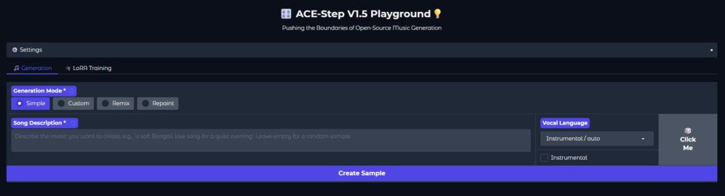 ACE-Step 1.5の画面