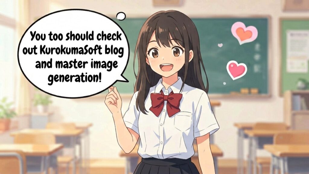 ERNIE-Imageで生成した画像の例（マンガ風の吹き出しセリフ付きの美少女イラスト）