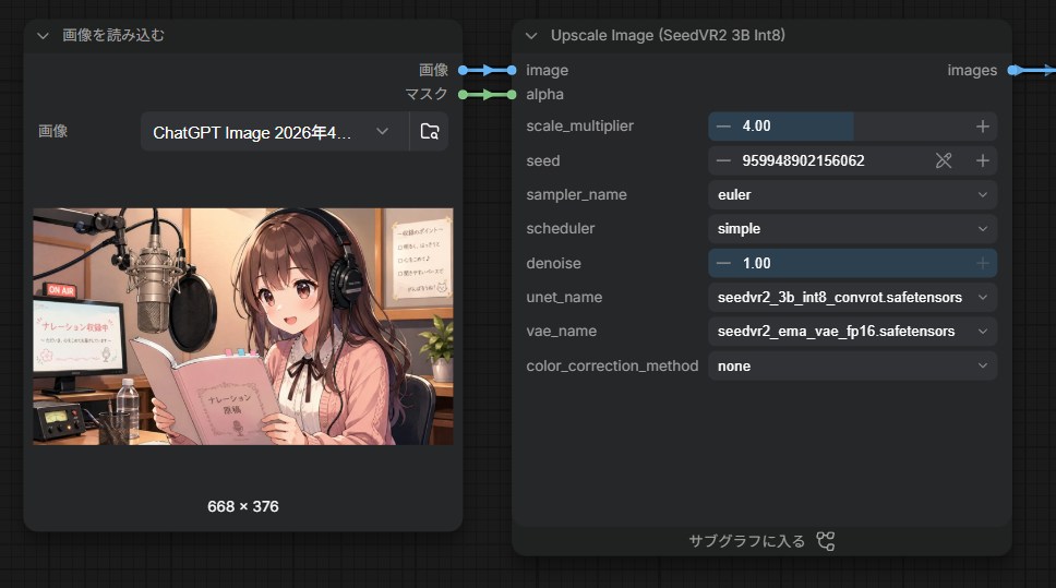 ComfyUI SeedVR2によるアップスケールのやり方