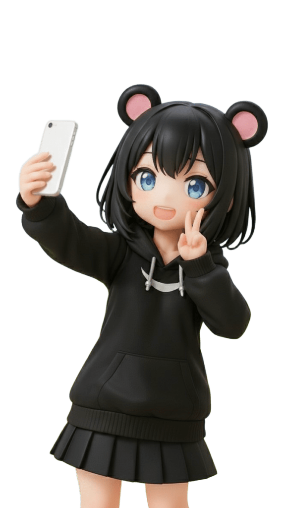 自撮りしているくろくまちゃんの背景を除去した場合の例