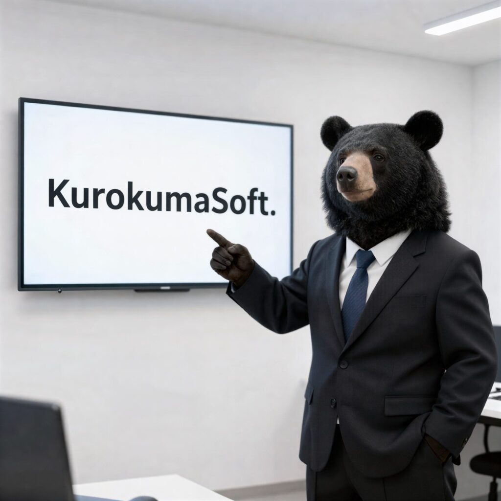 スーツを着た黒い熊の画像（アップスケール後）